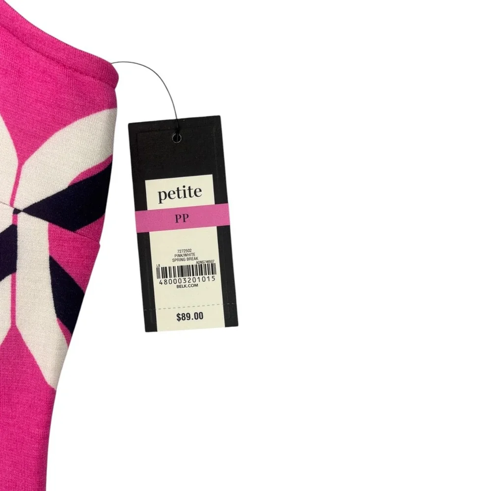 NWT Crown & Ivy Beach Dress PP Pink Geometric Sleeveless Shift Stretch Petite